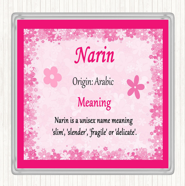 Narin. Name Meaning Drinks Mat Coaster Pink