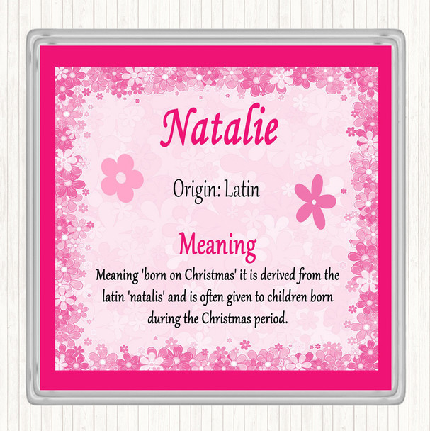 Natalie Name Meaning Drinks Mat Coaster Pink