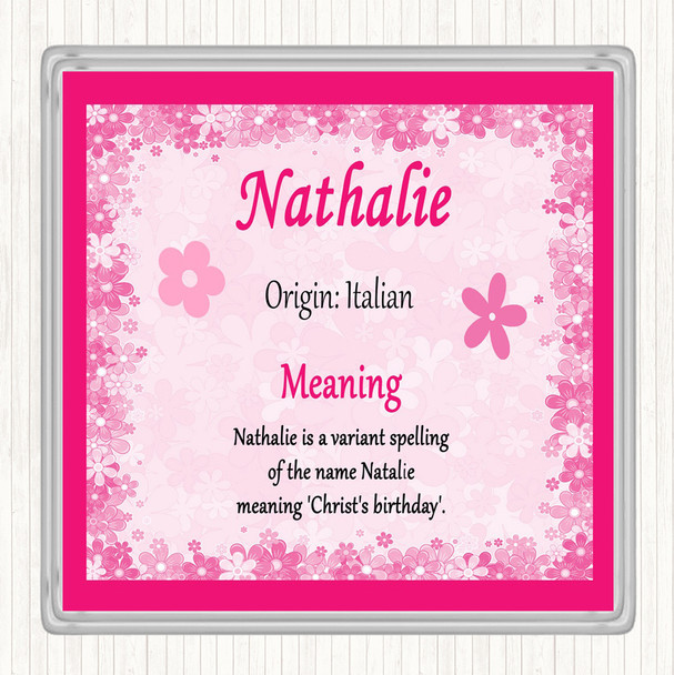 Nathalie Name Meaning Drinks Mat Coaster Pink