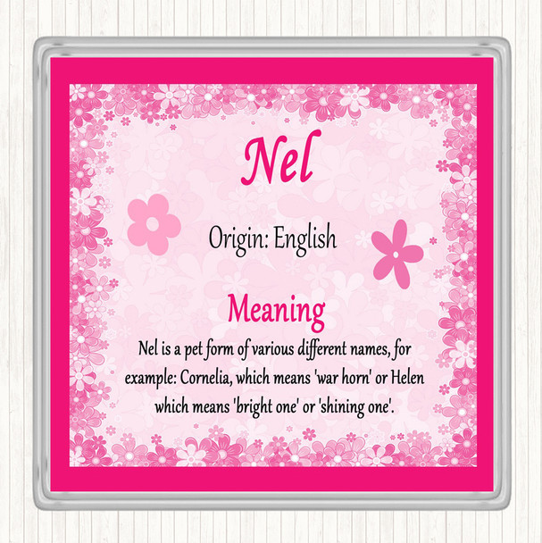 Nel Name Meaning Drinks Mat Coaster Pink