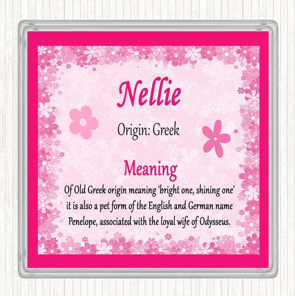 Nellie Name Meaning Drinks Mat Coaster Pink