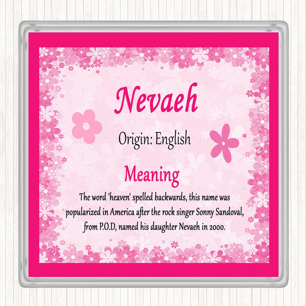 Nevaeh Name Meaning Drinks Mat Coaster Pink