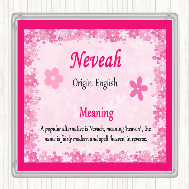 Neveah Name Meaning Drinks Mat Coaster Pink