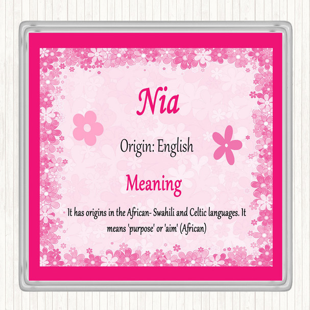 Nia Name Meaning Drinks Mat Coaster Pink