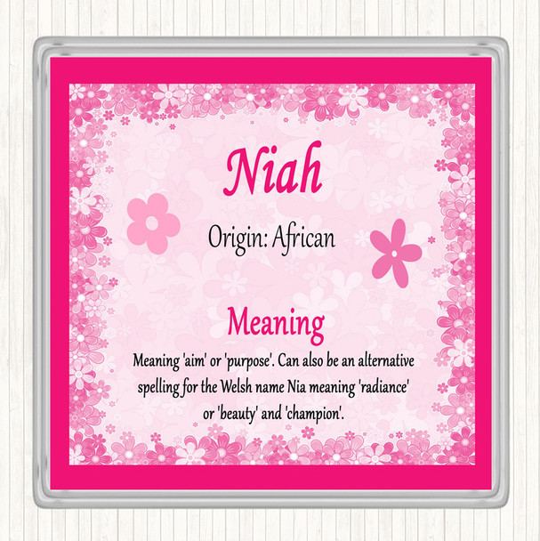 Niah Name Meaning Drinks Mat Coaster Pink