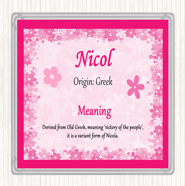 Nicol Name Meaning Drinks Mat Coaster Pink
