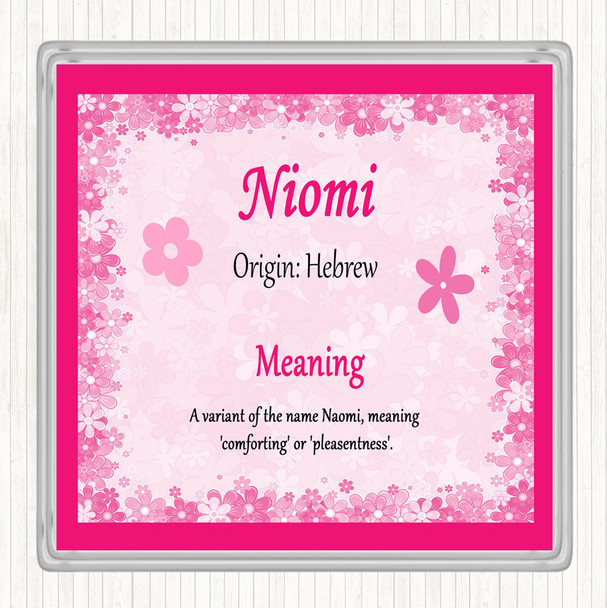 Niomi Name Meaning Drinks Mat Coaster Pink