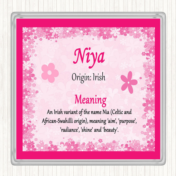 Niya Name Meaning Drinks Mat Coaster Pink