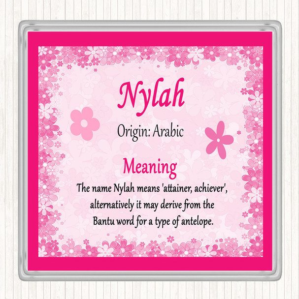 Nylah Name Meaning Drinks Mat Coaster Pink