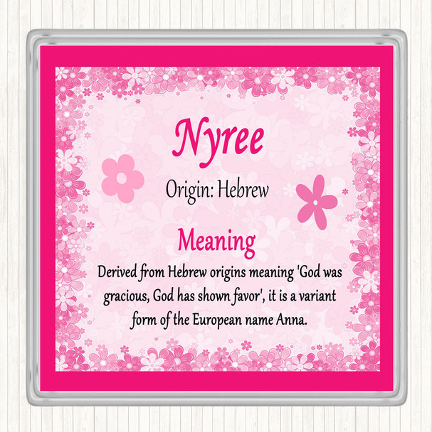 Nyree Name Meaning Drinks Mat Coaster Pink