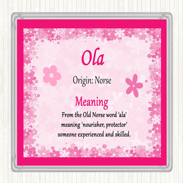 Ola Name Meaning Drinks Mat Coaster Pink