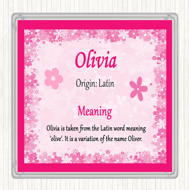 Olivia Name Meaning Drinks Mat Coaster Pink