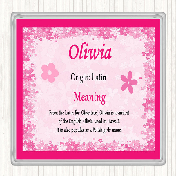 Oliwia Name Meaning Drinks Mat Coaster Pink