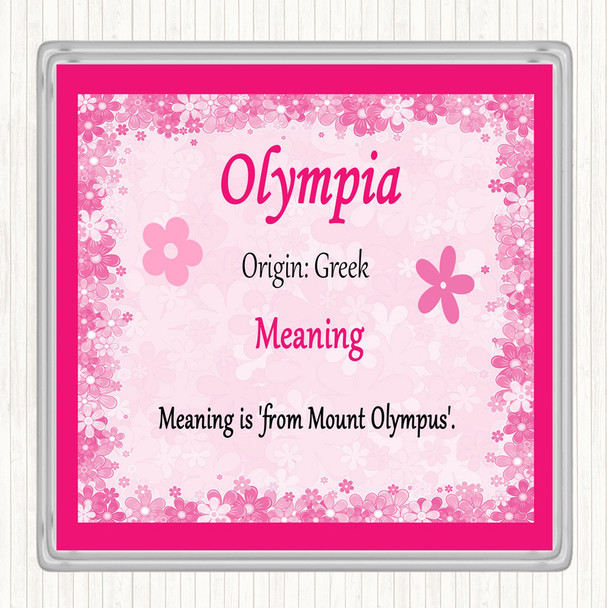 Olympia Name Meaning Drinks Mat Coaster Pink