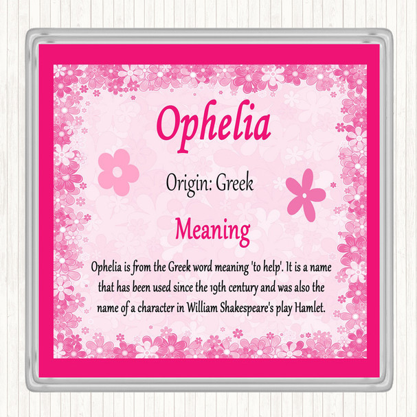 Ophelia Name Meaning Drinks Mat Coaster Pink