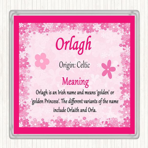 Orlagh Name Meaning Drinks Mat Coaster Pink