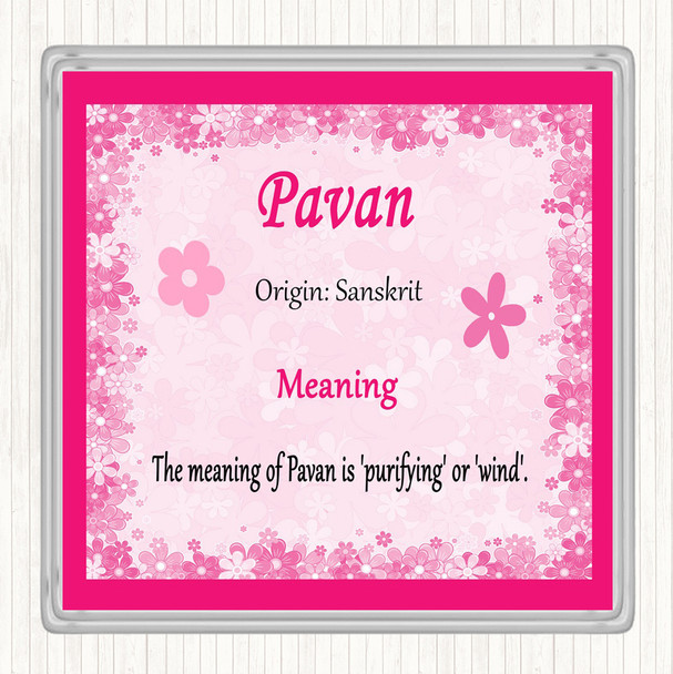 Pavan Name Meaning Drinks Mat Coaster Pink