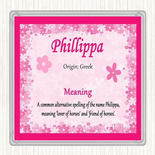 Phillippa Name Meaning Drinks Mat Coaster Pink