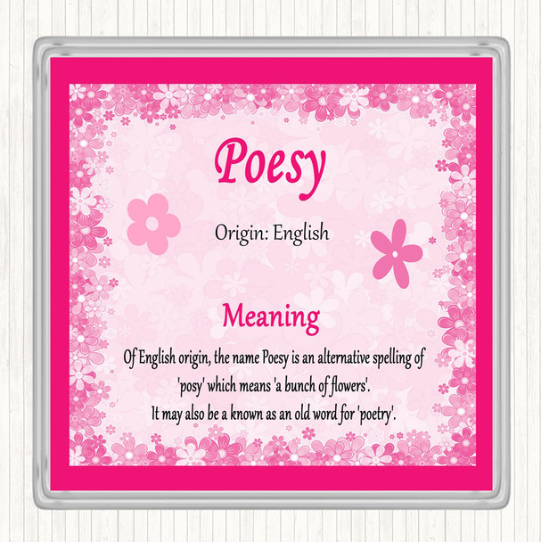 Poesy Name Meaning Drinks Mat Coaster Pink