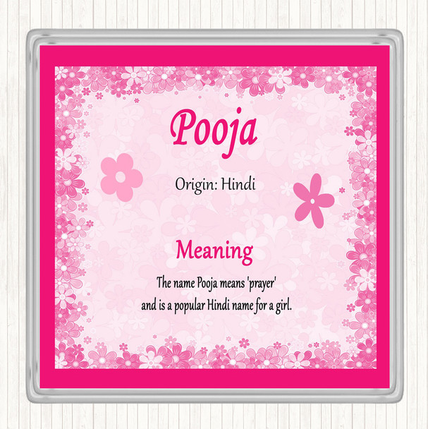 Pooja Name Meaning Drinks Mat Coaster Pink