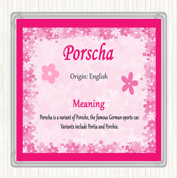 Porscha Name Meaning Drinks Mat Coaster Pink