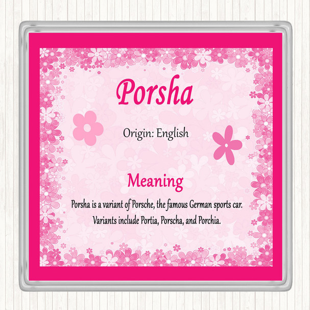 Porsha Name Meaning Drinks Mat Coaster Pink