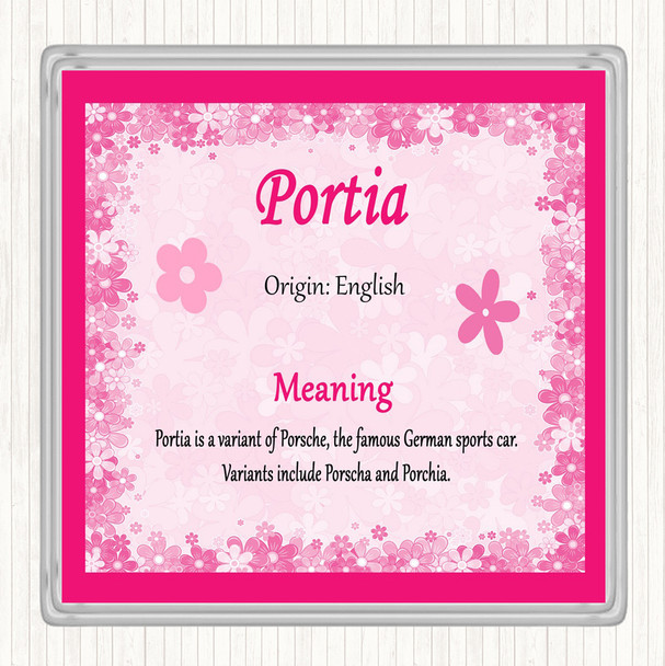 Portia Name Meaning Drinks Mat Coaster Pink