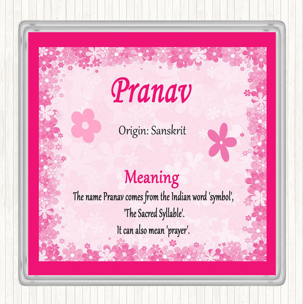 Pranav Name Meaning Drinks Mat Coaster Pink