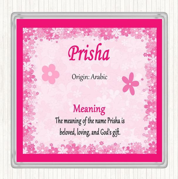 Prisha Name Meaning Drinks Mat Coaster Pink