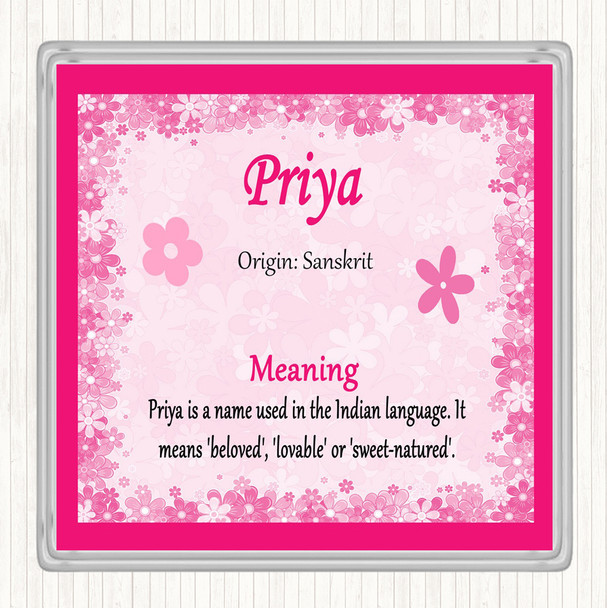 Priya Name Meaning Drinks Mat Coaster Pink