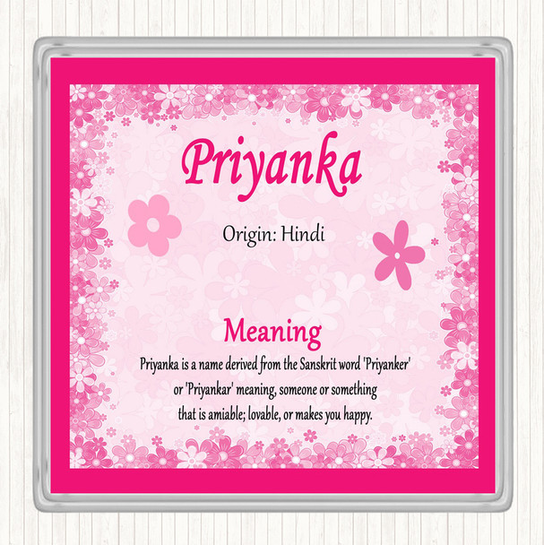 Priyanka Name Meaning Drinks Mat Coaster Pink