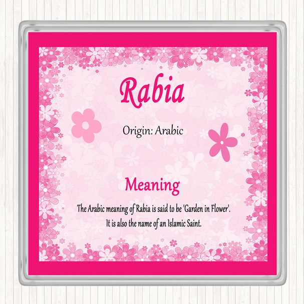 Rabia Name Meaning Drinks Mat Coaster Pink