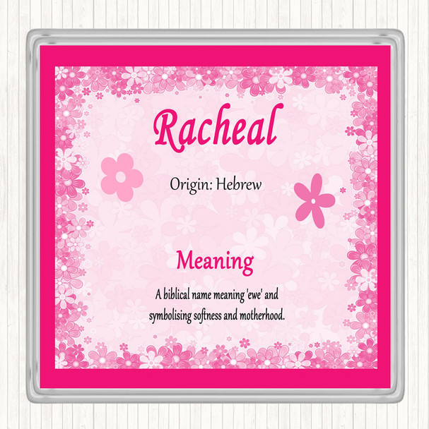 Racheal Name Meaning Drinks Mat Coaster Pink