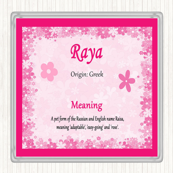 Raya Name Meaning Drinks Mat Coaster Pink