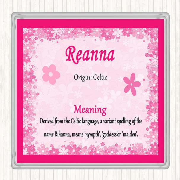 Reanna Name Meaning Drinks Mat Coaster Pink