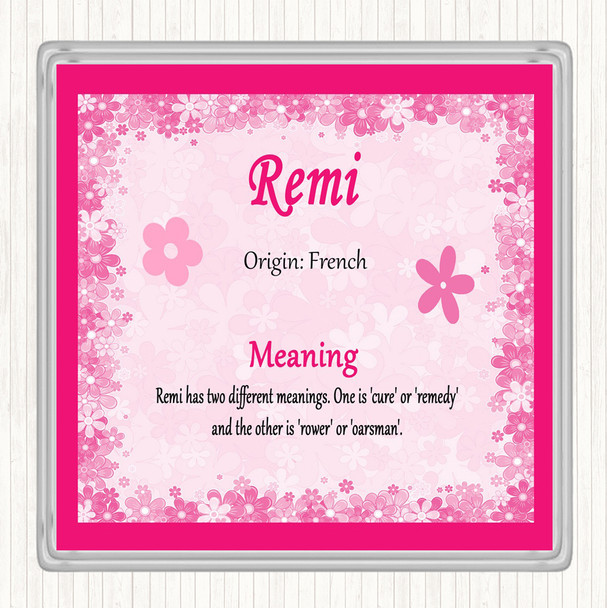 Remi Name Meaning Drinks Mat Coaster Pink