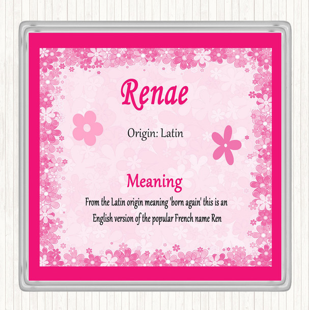 Renae Name Meaning Drinks Mat Coaster Pink