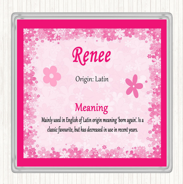 Renee Name Meaning Drinks Mat Coaster Pink