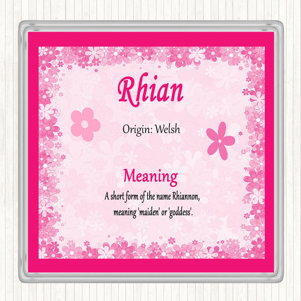 Rhian Name Meaning Drinks Mat Coaster Pink