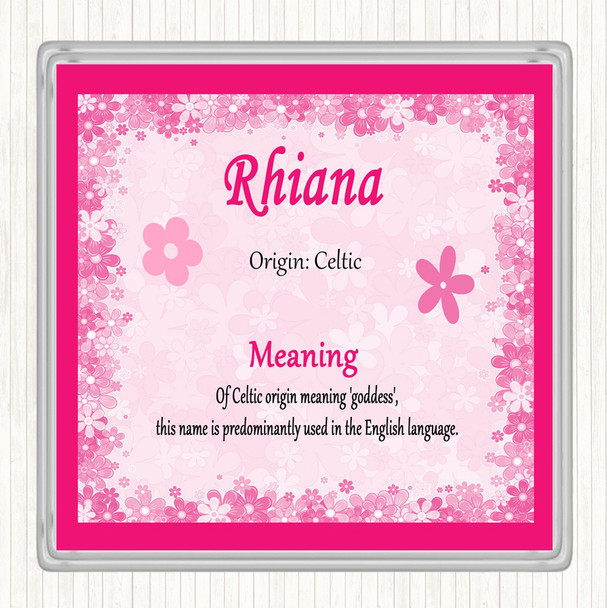 Rhiana Name Meaning Drinks Mat Coaster Pink