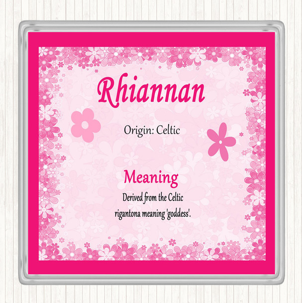 Rhiannan Name Meaning Drinks Mat Coaster Pink