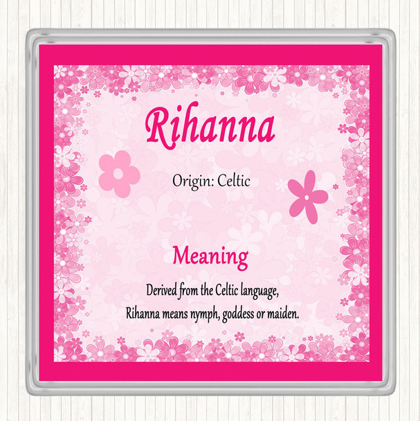 Rihanna Name Meaning Drinks Mat Coaster Pink
