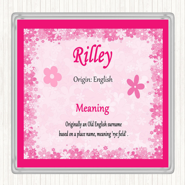 Rilley Name Meaning Drinks Mat Coaster Pink