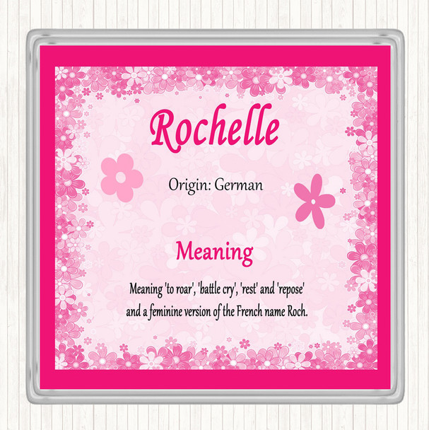 Rochelle Name Meaning Drinks Mat Coaster Pink