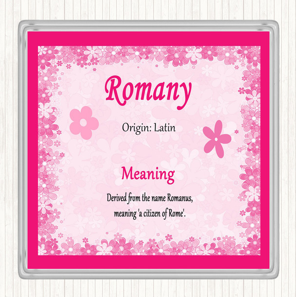 Romany Name Meaning Drinks Mat Coaster Pink