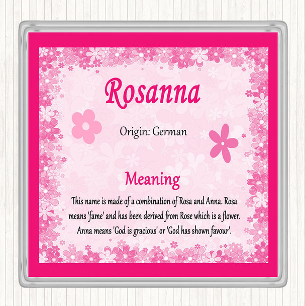 Rosanna Name Meaning Drinks Mat Coaster Pink