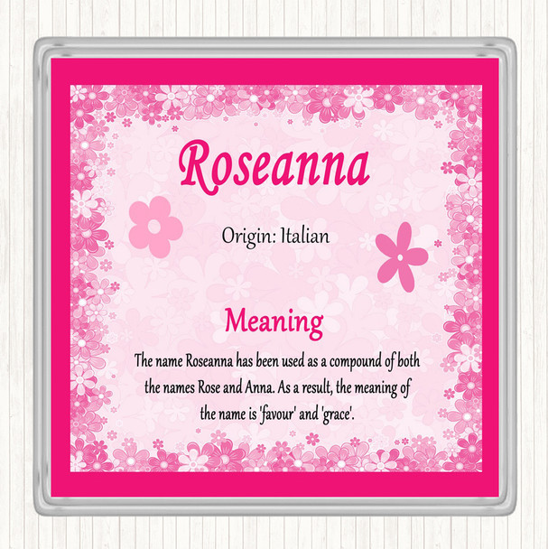 Roseanna Name Meaning Drinks Mat Coaster Pink
