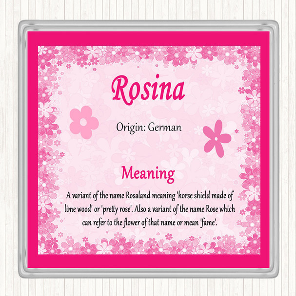 Rosina Name Meaning Drinks Mat Coaster Pink