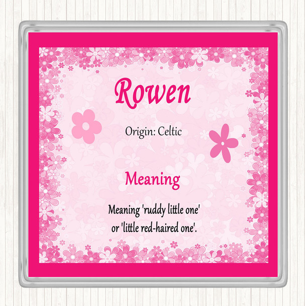 Rowen Name Meaning Drinks Mat Coaster Pink