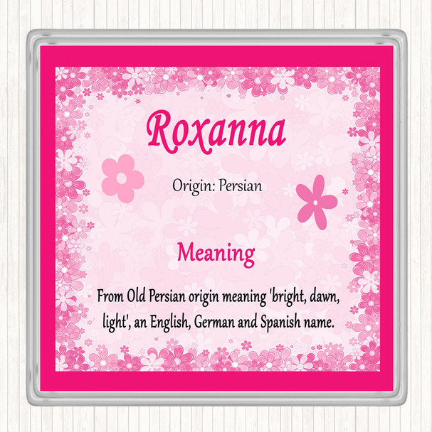 Roxanna Name Meaning Drinks Mat Coaster Pink